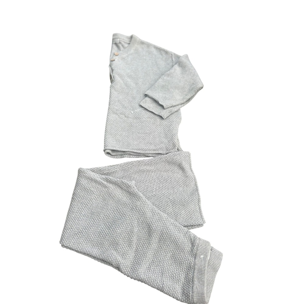 FP Beach Free People Waffle Knit Lounge Set Gray Henley Top Wide Leg Pants XS/TP